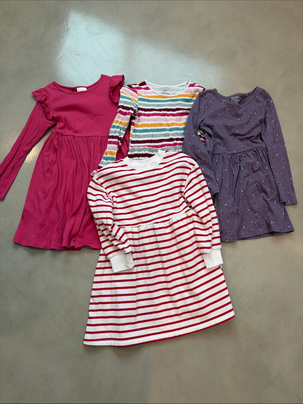 Girls' Long-Sleeve Casual Knit Dress - Red Stripes, Pink, Purple, Multicolor